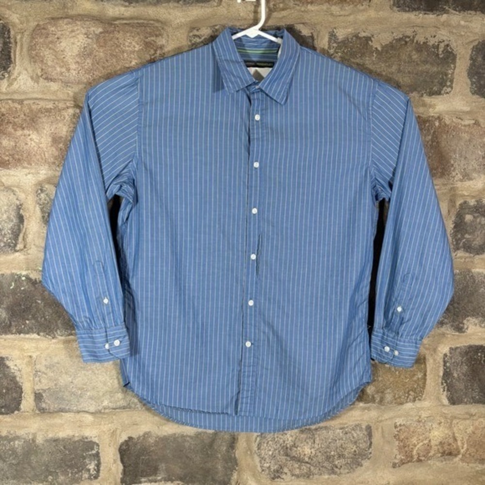 Claiborne by John Bartlett Men's Blue Pinstripe Cotton Button Up Shirt Large